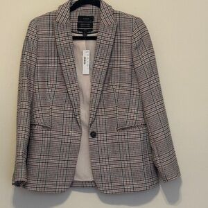 J. Crew Parke NWT Italian Wool Plaid Blazer in Black, Cream, and Pink- Women 6